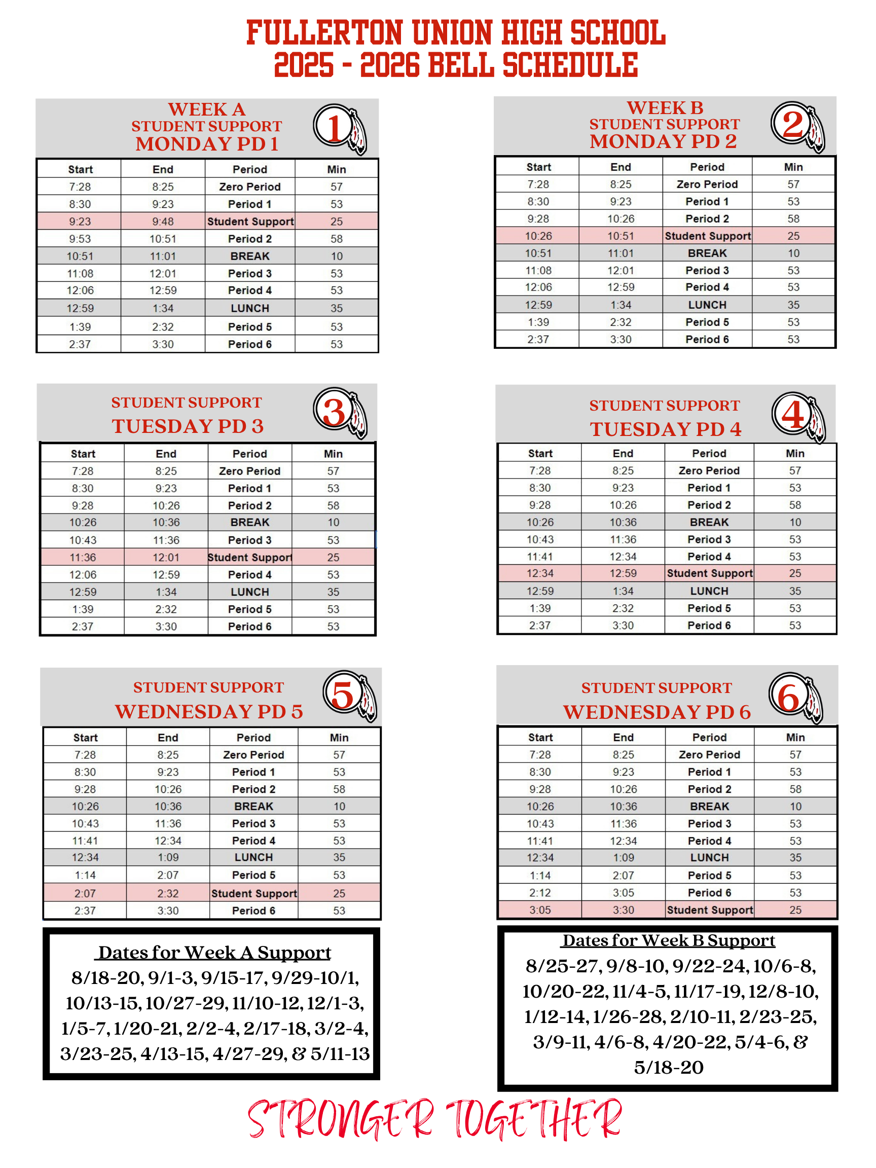 Bell Schedule 2025-2026 school year